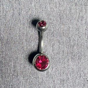Pink CZ 14G Belly Button Ring